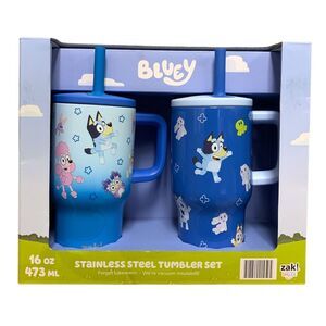 Bluey - Zak Designs Licensed Stainless Steel Tumbler Set with Straws, 2-Pack, 16